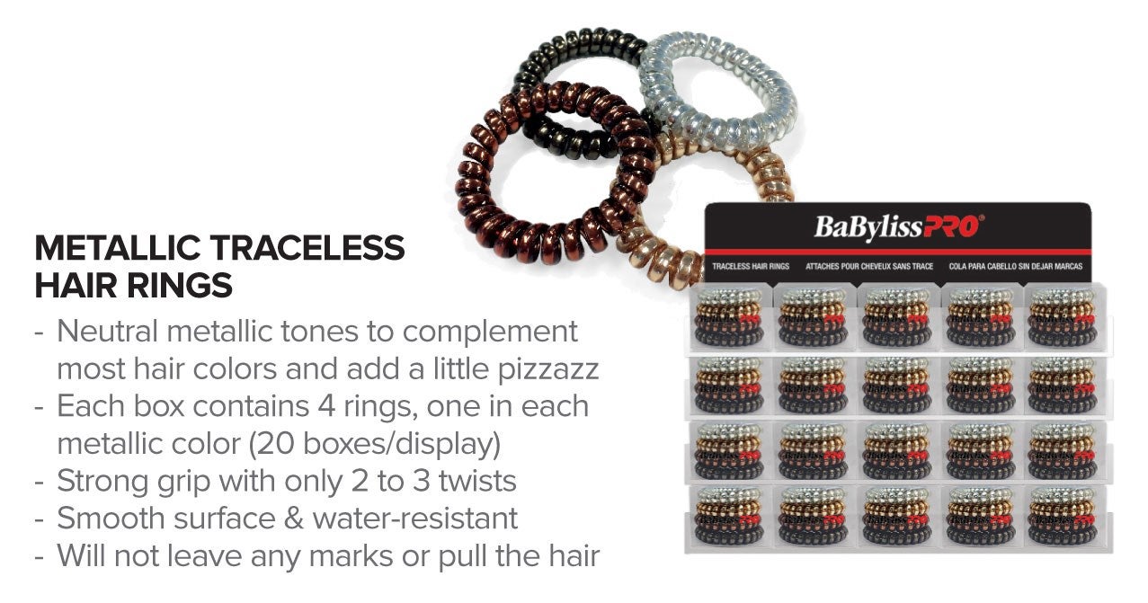 BABYLISS Metallic Hair Rings Display 20pcs