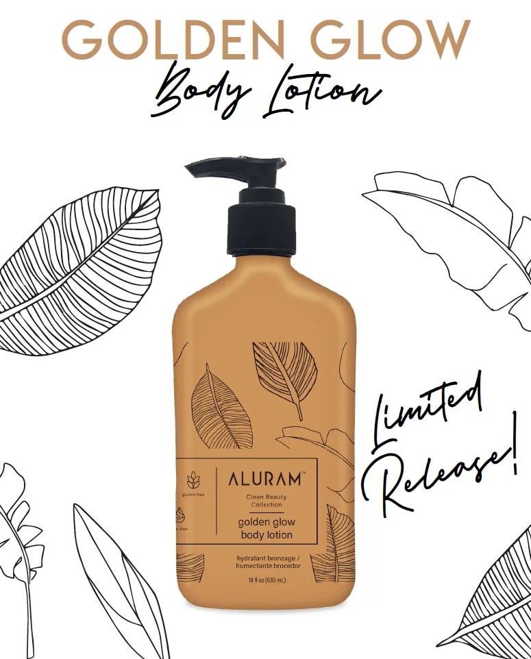 Aluram Golden Glow Body Lotion 18 oz. – 530 mL Skin Moisturizer & Natural Sunless Tanner