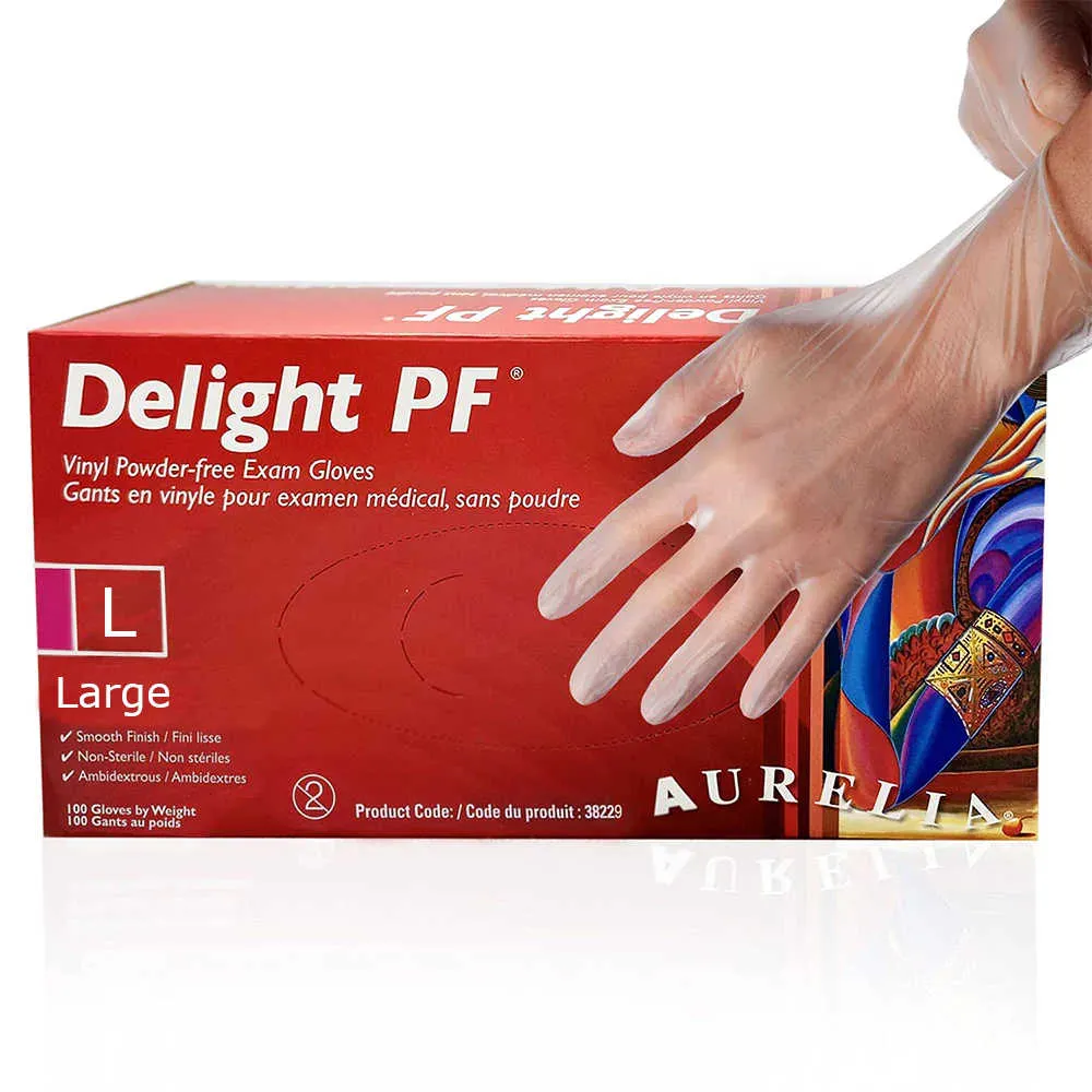 Aurelia Delight PF Hair Colouring Gloves – Large – Disposable White Vinyl Powder Free Gloves – 100 per box