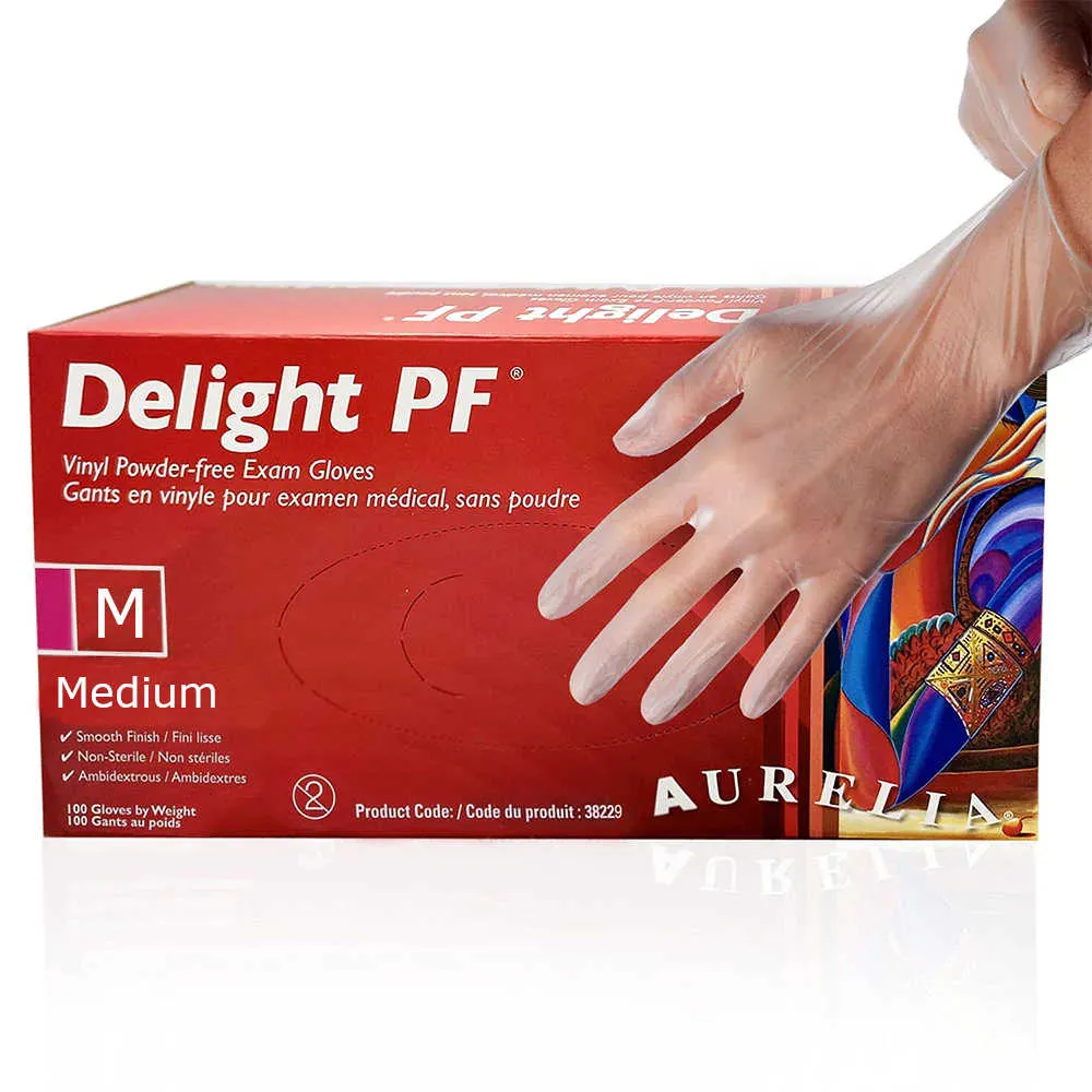 Aurelia Delight PF Hair Colouring Gloves β Medium β Disposable White Vinyl Powder Free Gloves β 100 per box