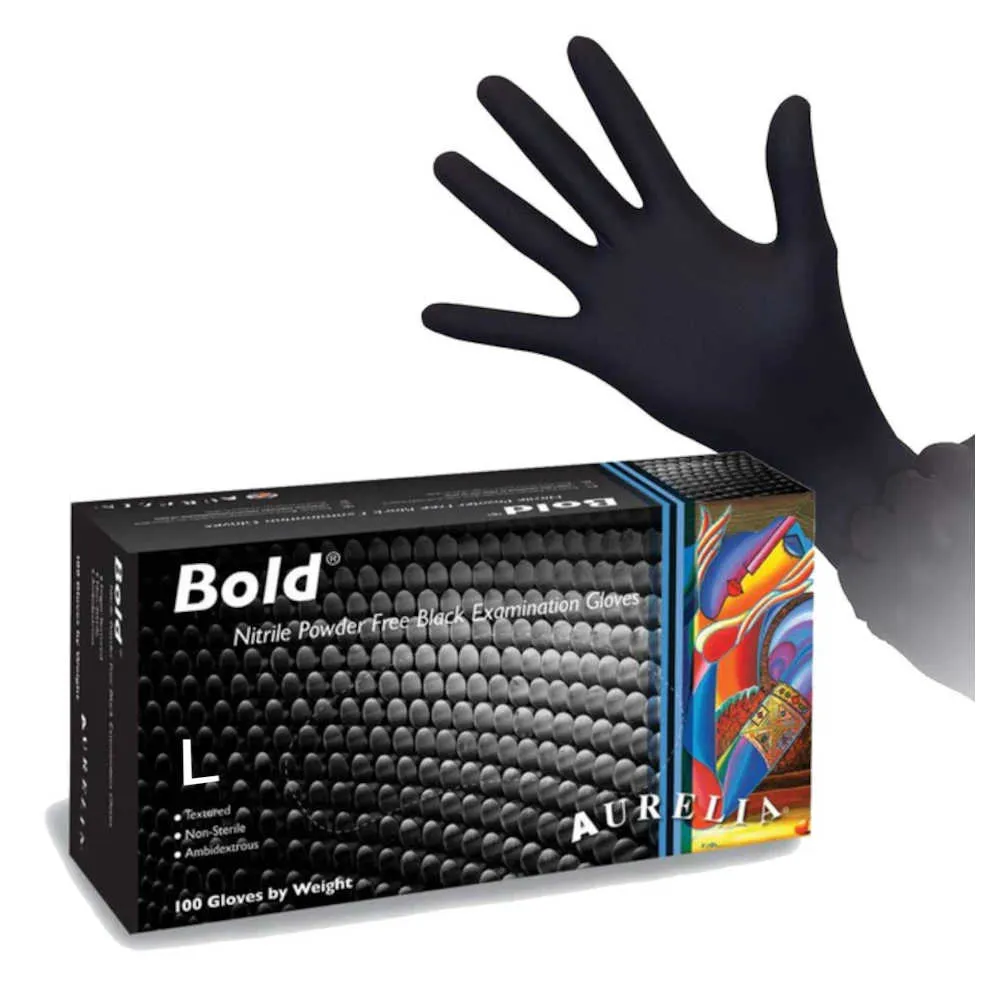 Aurelia Hair Colouring Black Nitrile Gloves β Large β Disposable Powder Free Textured Gloves β 100 per box