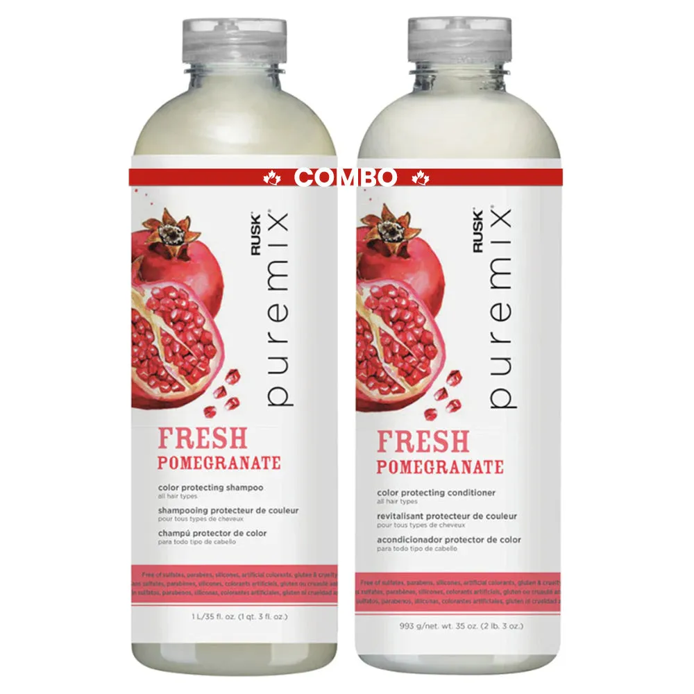 Rusk Duo Puremix Colour Protecting Shampoo and Conditioner – Fresh Pomegranate – 1 L – 35 oz.