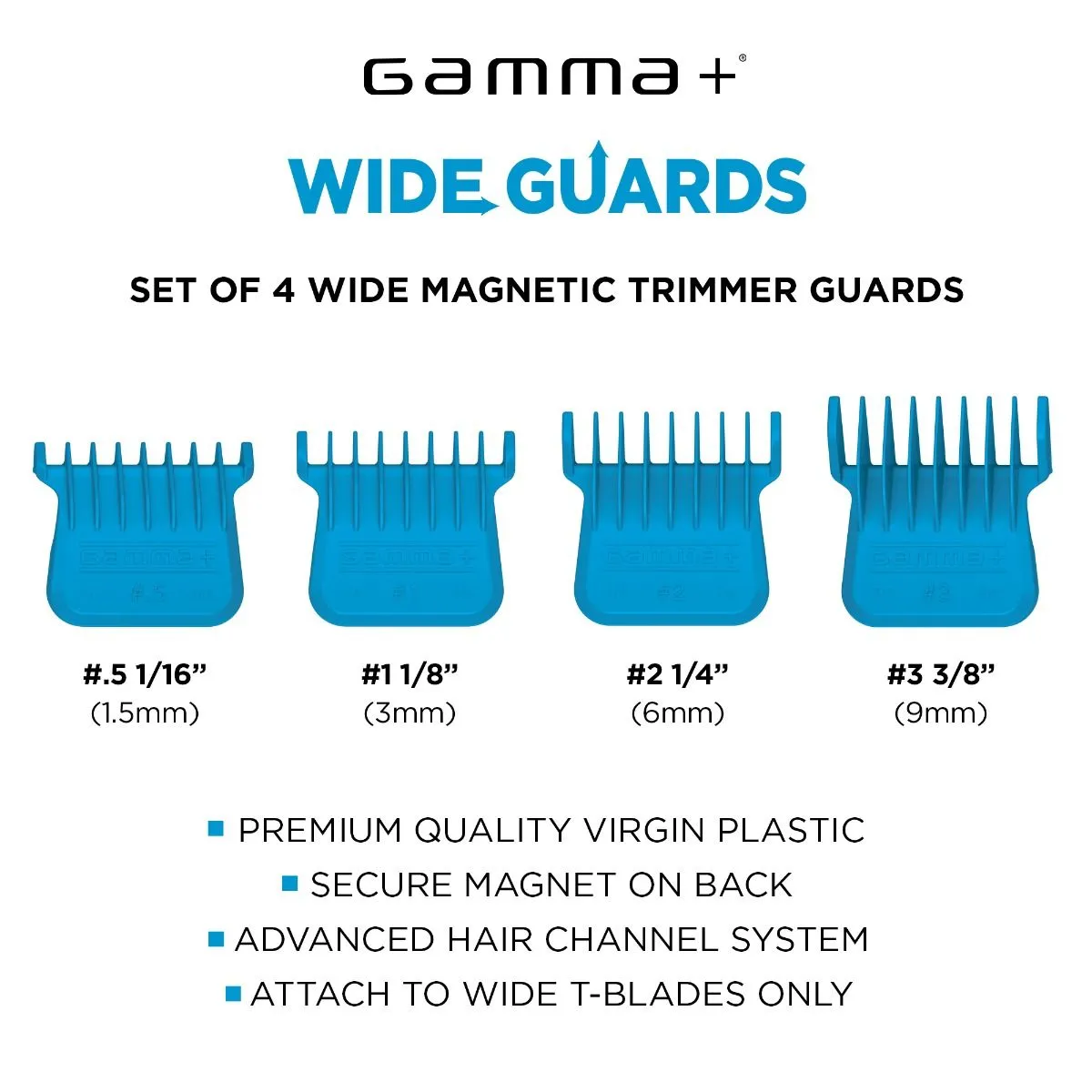 Gamma+ Professional Wide Magnetic Trimmer Blade Guards – Blue