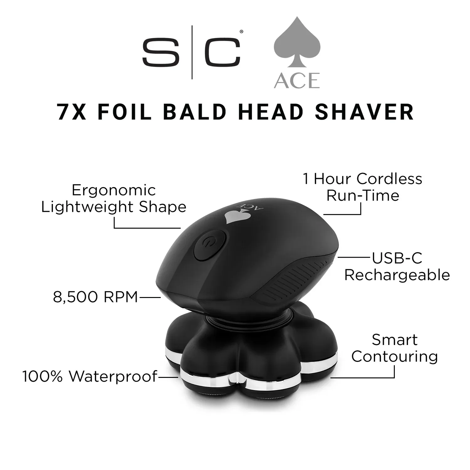 StyleCraft ACE BALD HEAD SHAVER – PROFESSIONAL 7X FOIL BALD HEAD CORDLESS SHAVER WITH SUPERCHARGED MOTOR