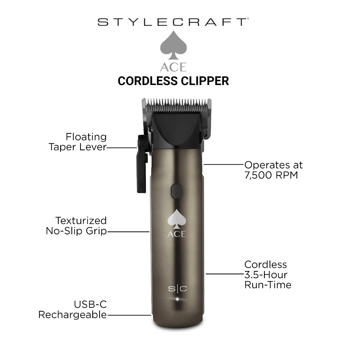 StyleCraft ACE Compact Cordless Clipper with Rotary Motor