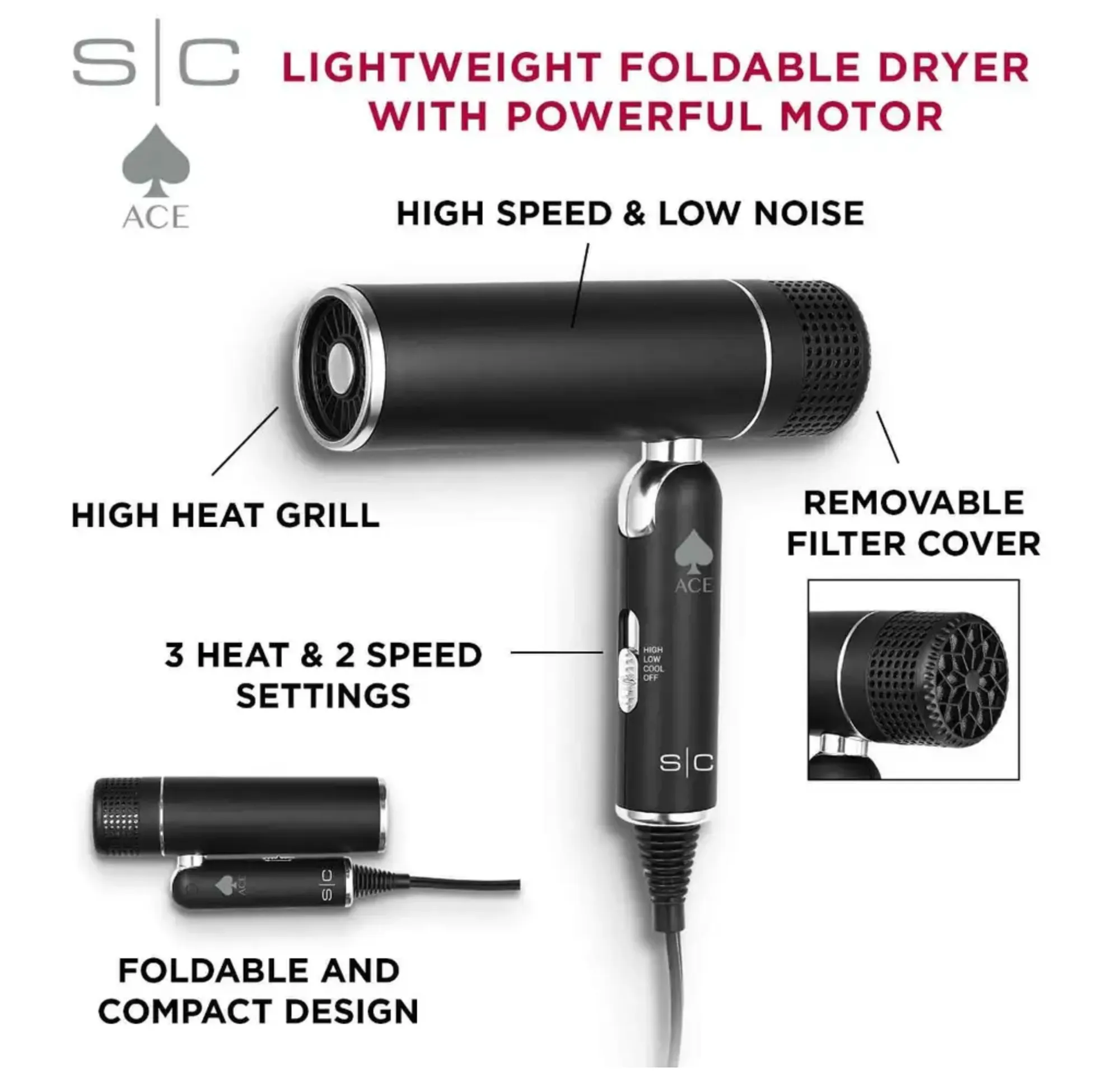 StyleCraft ACE FOLDABLE LIGHTWEIGHT HAIR DRYER SC103B