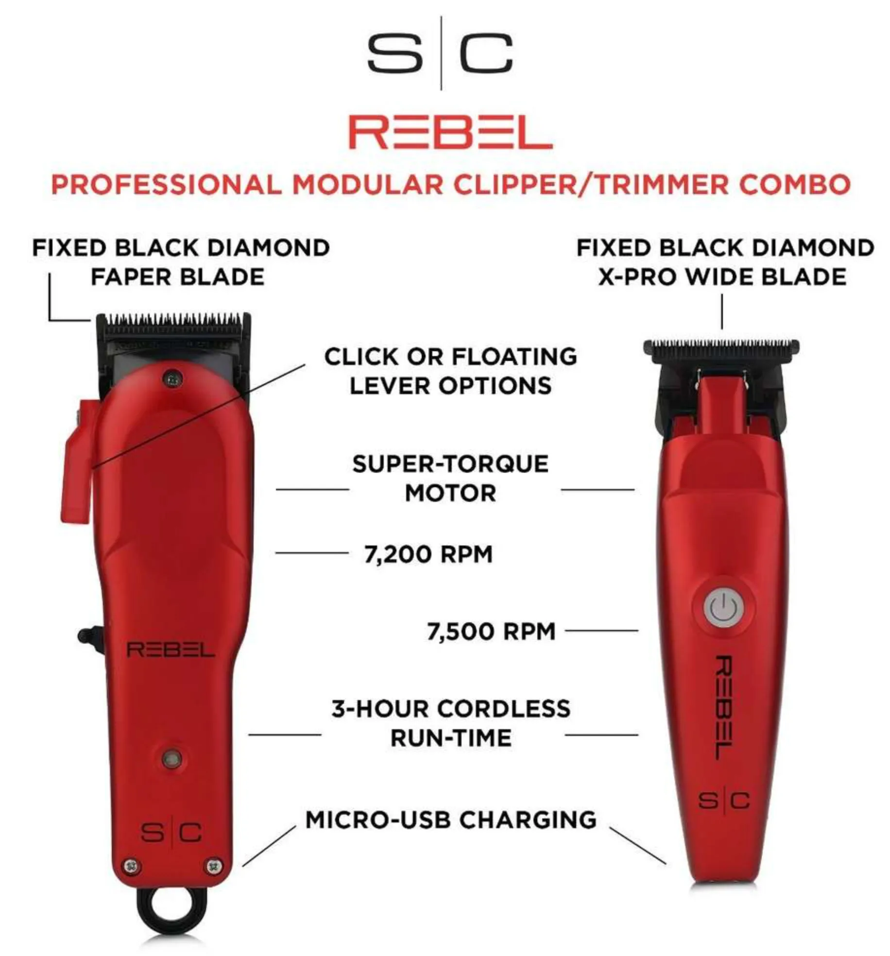 StyleCraft REBEL – PROFESSIONAL SUPER-TORQUE MODULAR CORDLESS HAIR CLIPPER AND TRIMMER COMBO SET