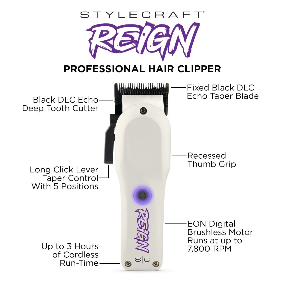 StyleCraft REIGN PROFESSIONAL HAIR CLIPPER WITH EON DIGITAL BRUSHLESS MOTOR