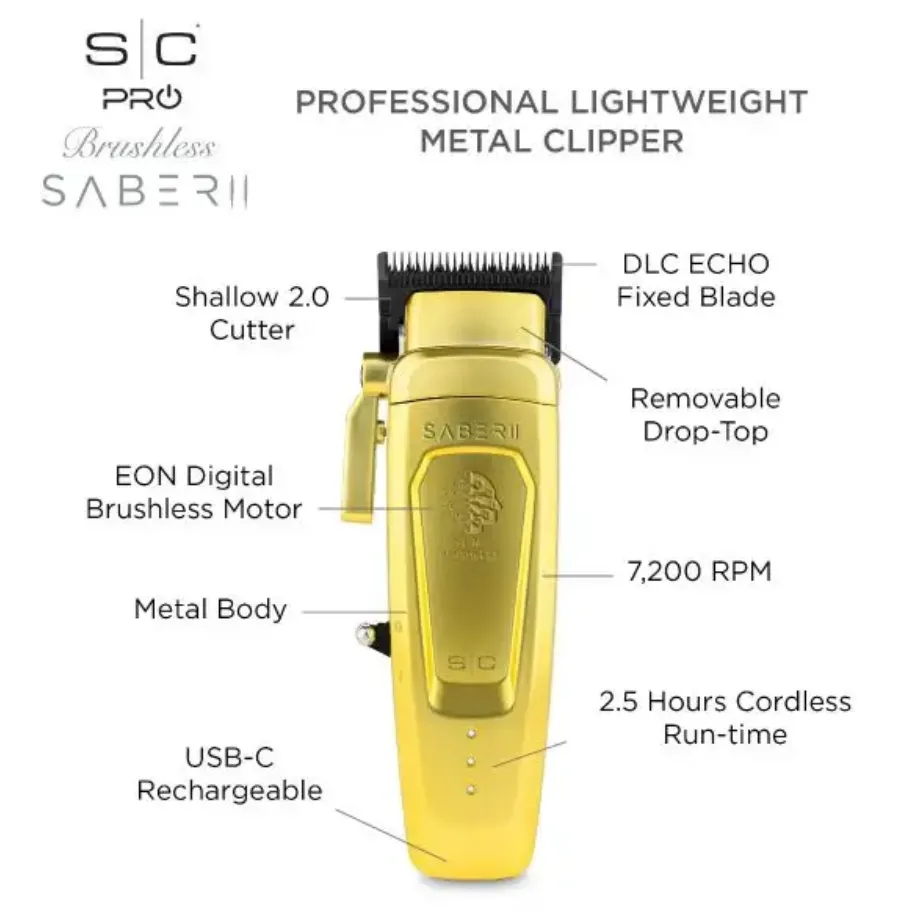 StyleCraft SABER 2 CLIPPER – PROFESSIONAL CORDLESS MODULAR HAIR CLIPPER WITH HIGH-TORQUE DIGITAL BRUSHLESS MOTOR IN GOLD