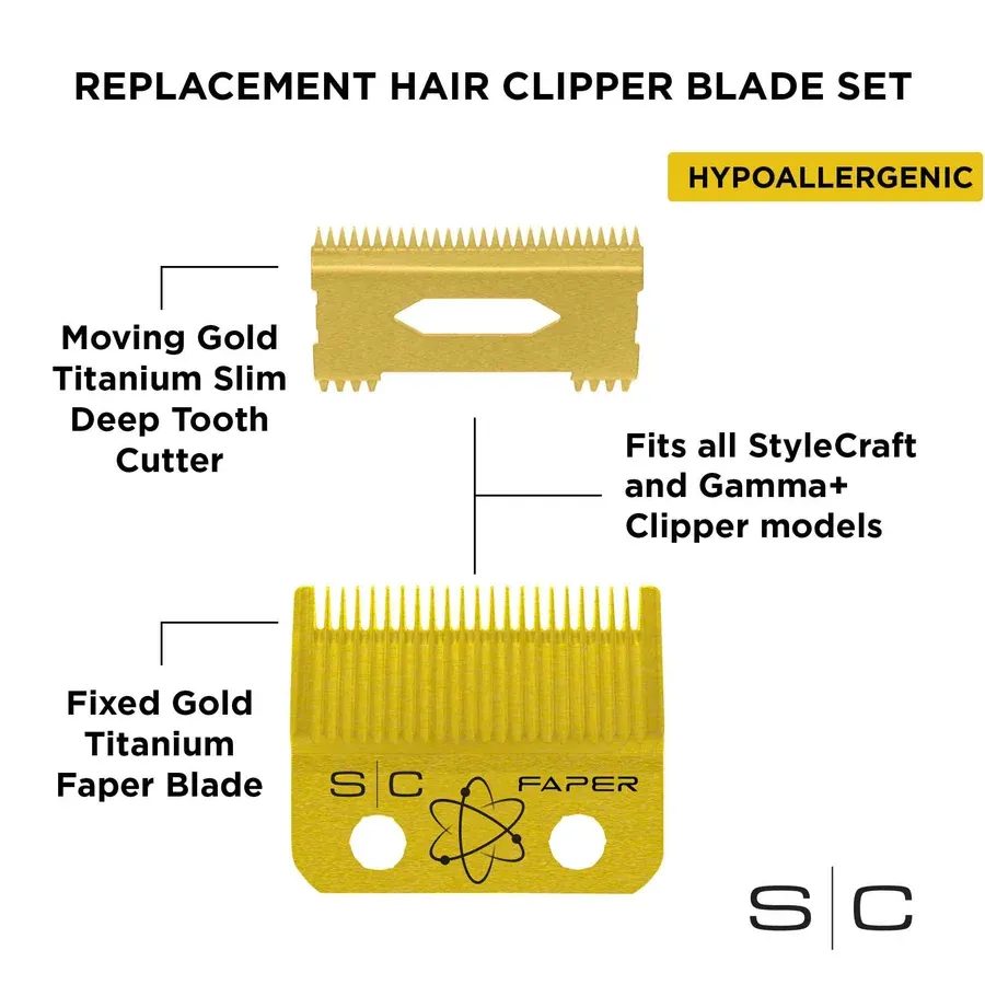 Stylecraft Gold Titanium Faper Clipper Blade and Slim Deep Tooth Cutter