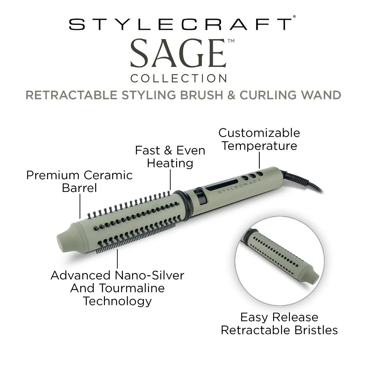 Stylecraft Sage Retractable Styling Brush and Curling Wand