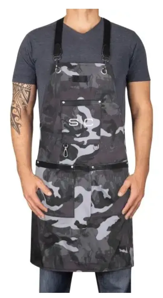 Stylecraft WATERPROOF BARBER/SALON APRON WITH CROSSBACK STRAP IN BLACK CAMO DESIGN