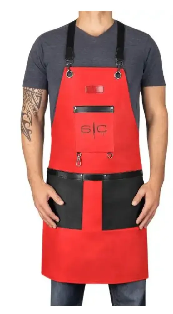Stylecraft WATERPROOF BARBER/SALON APRON WITH CROSSBACK STRAP IN RED/BLACK DESIGN