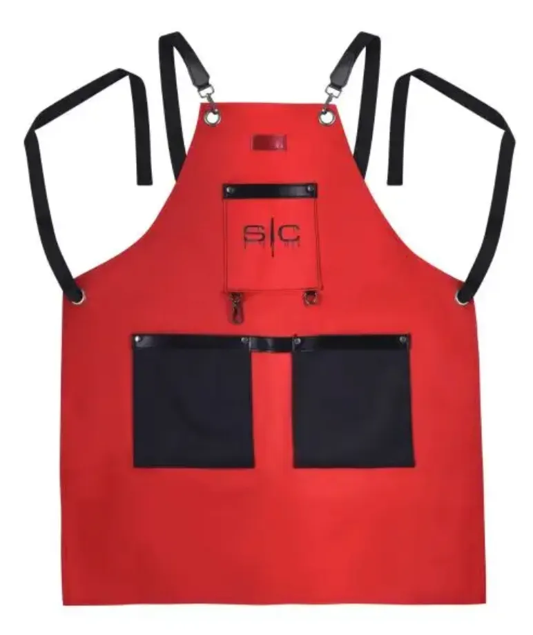Stylecraft WATERPROOF BARBER/SALON APRON WITH CROSSBACK STRAP IN RED/BLACK DESIGN