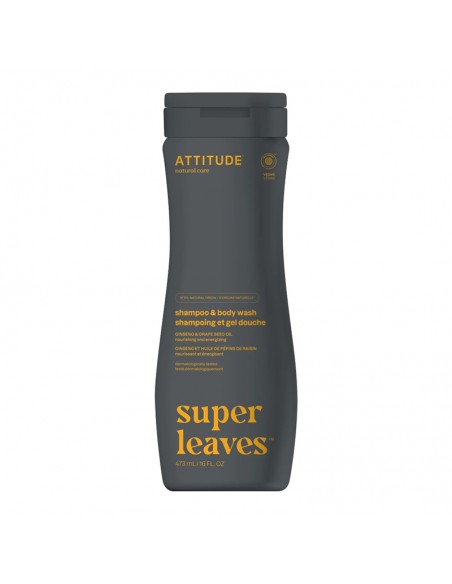 Attitude - Super Leaves - 2-In-1 Shampoo & Body Wash Ginseng & Grape Seed Oil - 473ml view 3