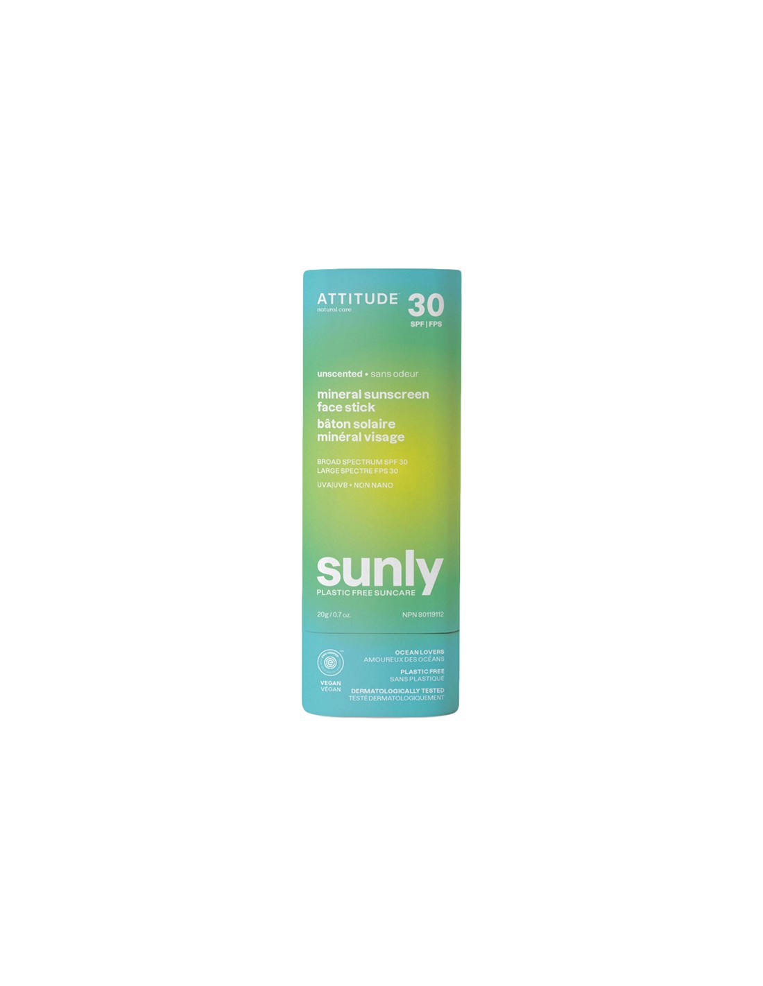 Attitude - Sunly - Mineral Sunscreen Face Stick SPF30 Untinted - 20g