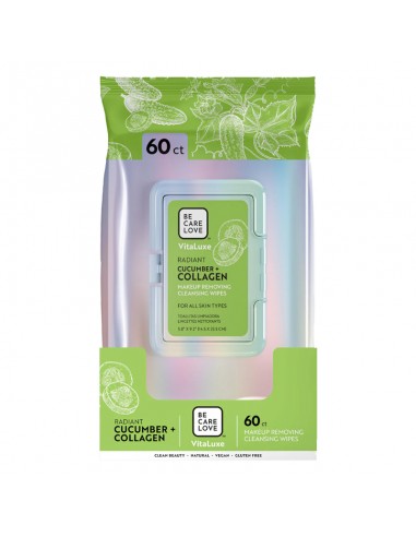 BCL Be Care Love - VitaLuxe Makeup Removing Cleansing Wipes - Radiant Cucumber + Collagen 60ct view 2