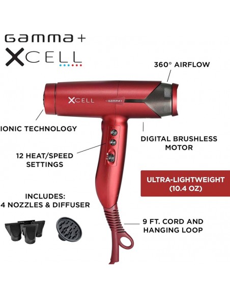 Gamma+ Hair Dryer - Xcell Dryer Red view 5